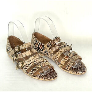 Jeffrey Campbell Cayman 5 Strap Brown Snake Embossed Sandals Women's Size 6